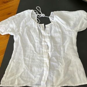 J crew linen puff sleeve shirt